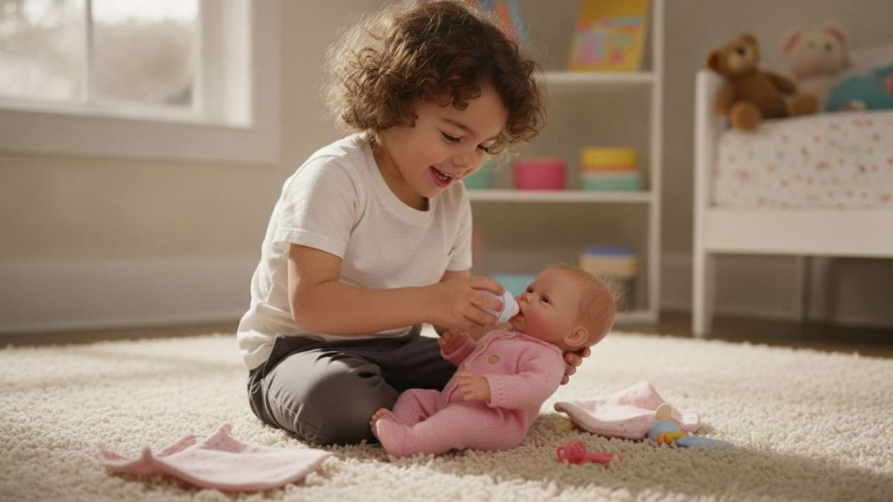 Criança brincando com bebê reborn